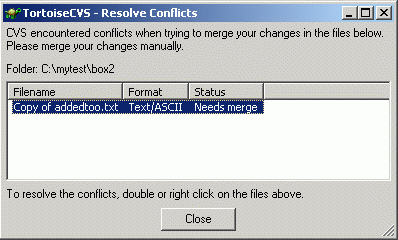 Resolve Conflicts Dialog