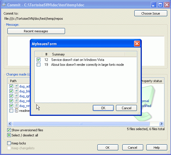 Example issue tracker query dialog