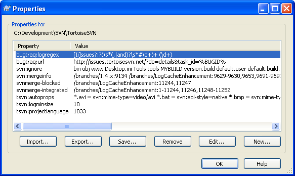 Subversion property page
