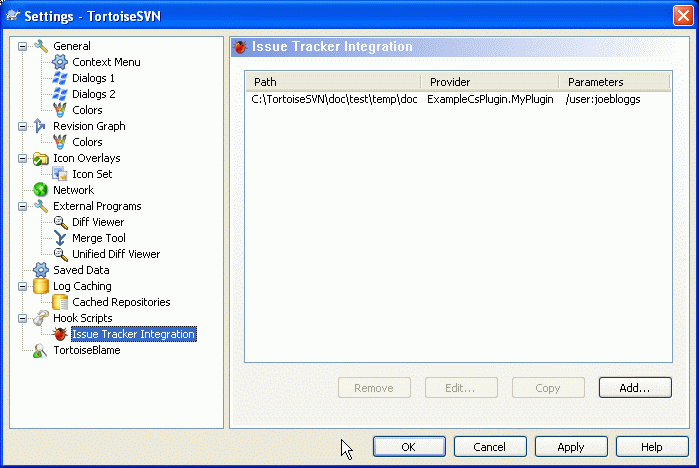The Settings Dialog, Issue Tracker Integration Page