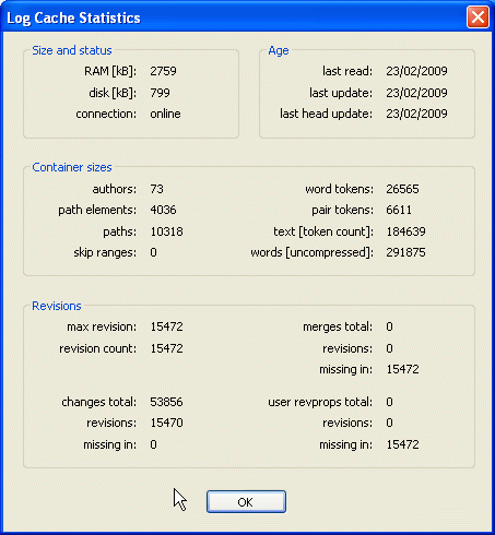 The Settings Dialog, Log Cache Statistics