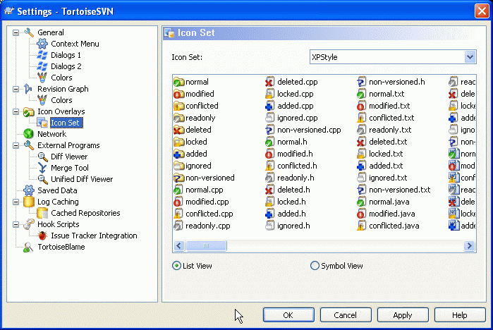 The Settings Dialog, Icon Set Page