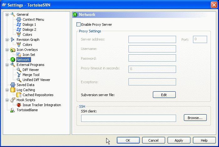 The Settings Dialog, Network Page