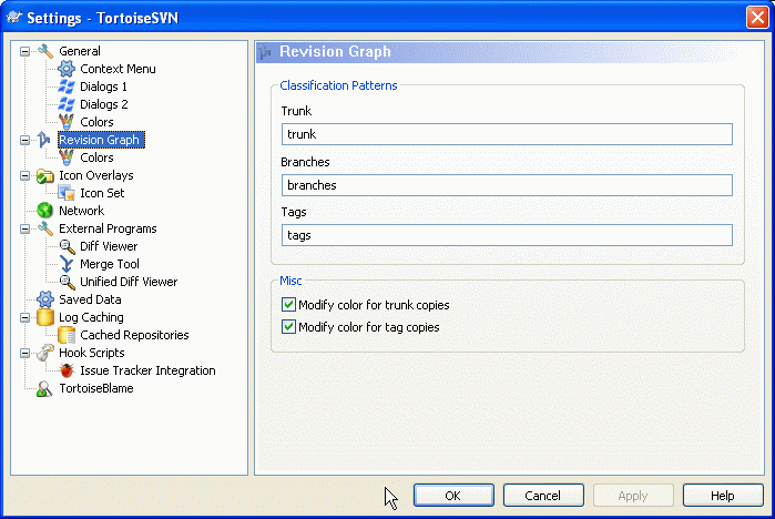 The Settings Dialog, Revision Graph Page
