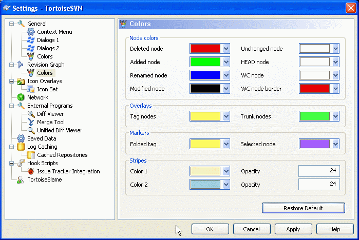 The Settings Dialog, Revision Graph Colors Page