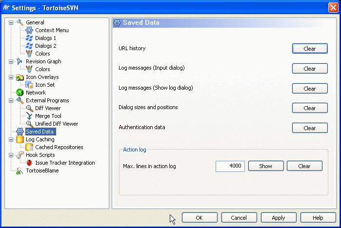 The Settings Dialog, Saved Data Page