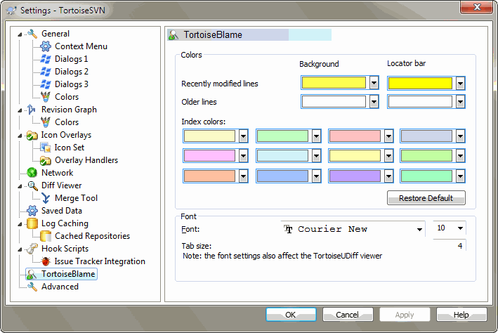 The Settings Dialog, TortoiseBlame Page