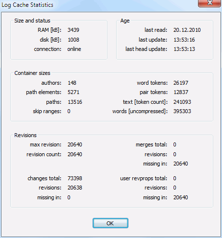 The Settings Dialog, Log Cache Statistics