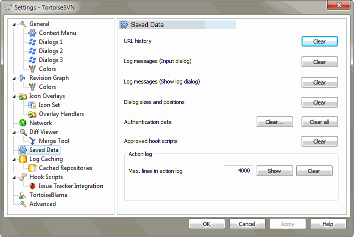 The Settings Dialog, Saved Data Page