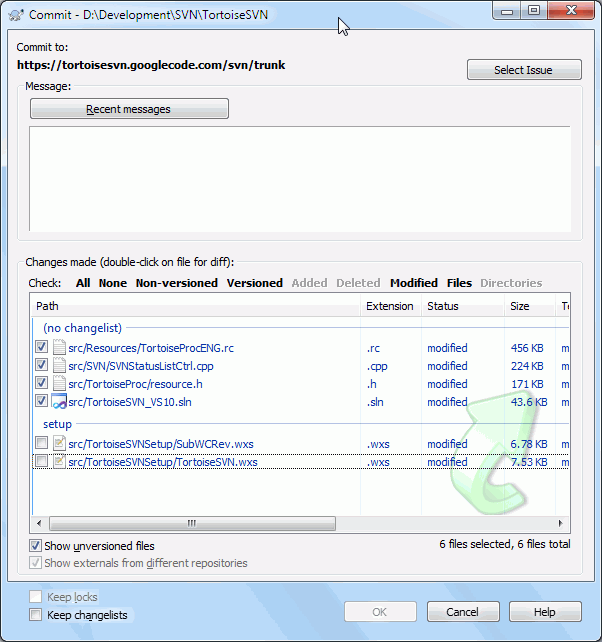 Commit dialog with Changelists