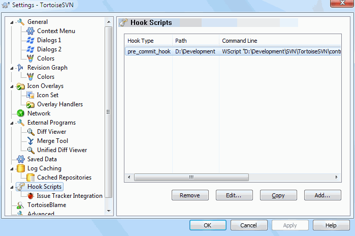 The Settings Dialog, Hook Scripts Page