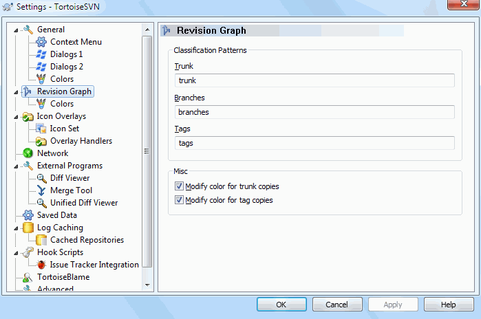 The Settings Dialog, Revision Graph Page