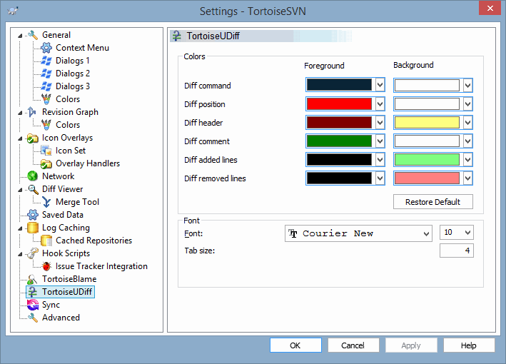 The Settings Dialog, TortoiseUDiff Page